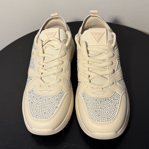 GUESS Welna Embellished Rhinestone Athletic Tennis Shoe Sneaker Beige - Picture 3 of 6